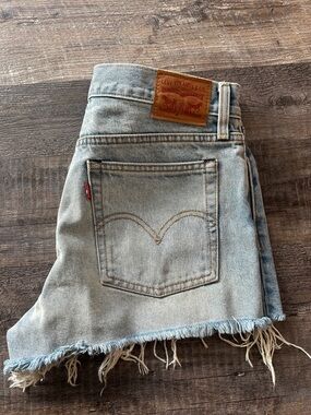 Levi's Light Blue Frayed Denim Shorts